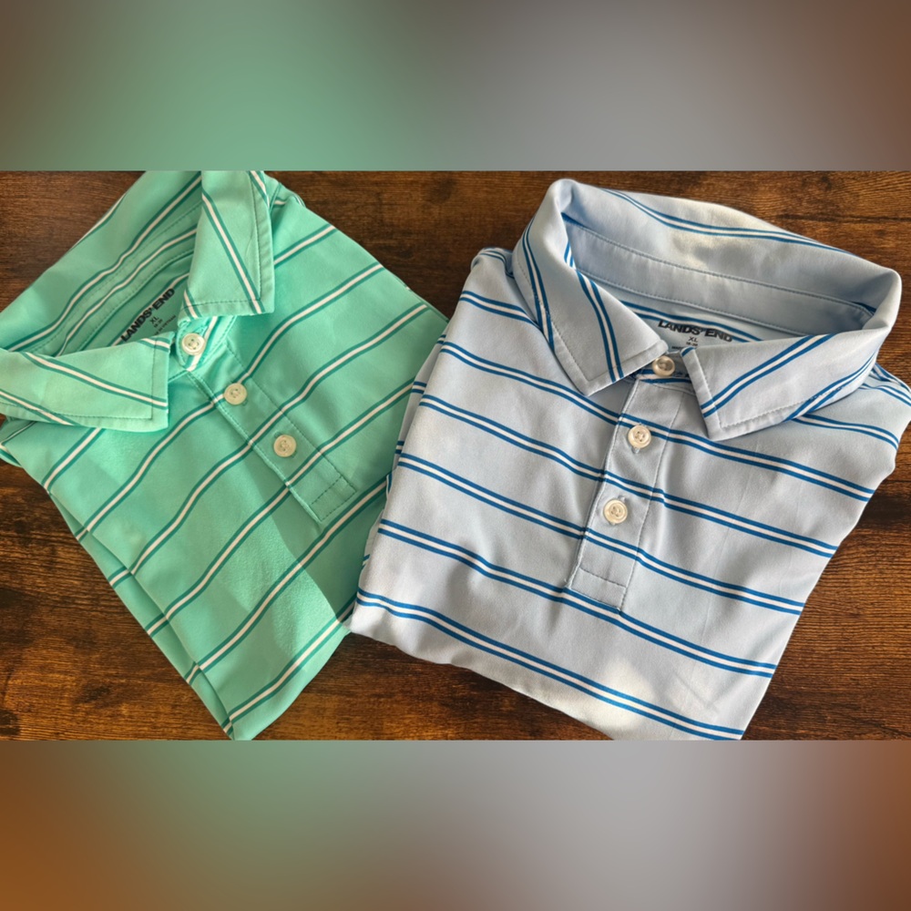 Boys' Striped Polo (2 Shirts) - Blue and Green stripped-Size XL 18-20